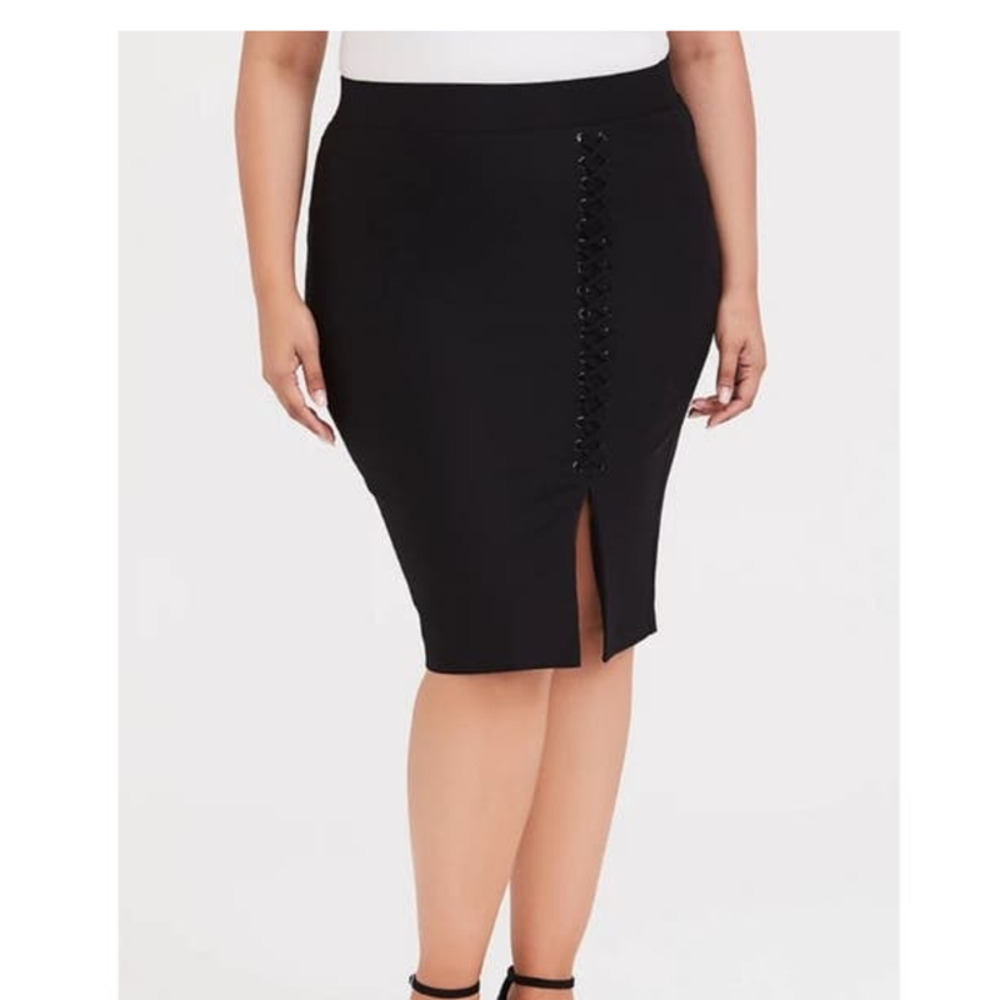 Torrid Black Pull-on Stretch Midi Skirt Lace Up Accent Women's 4X